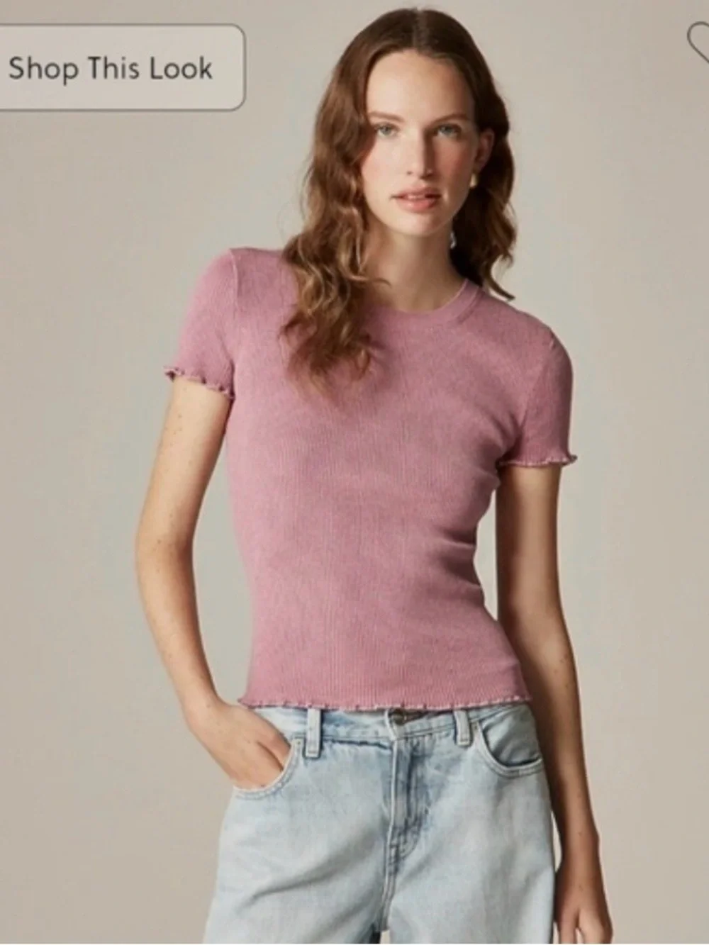 J. Crew Cream Ruffle-trim Ribbed Short Sleeve Tee in Tencil lycrell blend - Picture 7 of 8